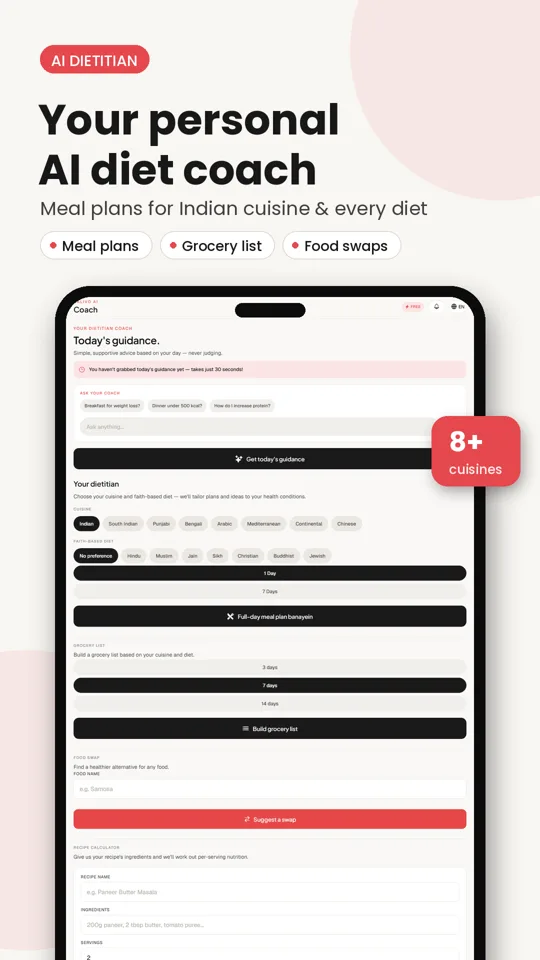 CALIVO AI dietitian coach creating an Indian meal plan
